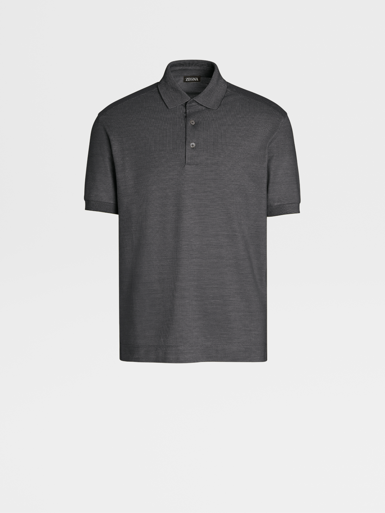 深灰色棉及桑蚕丝短袖 Polo 衫